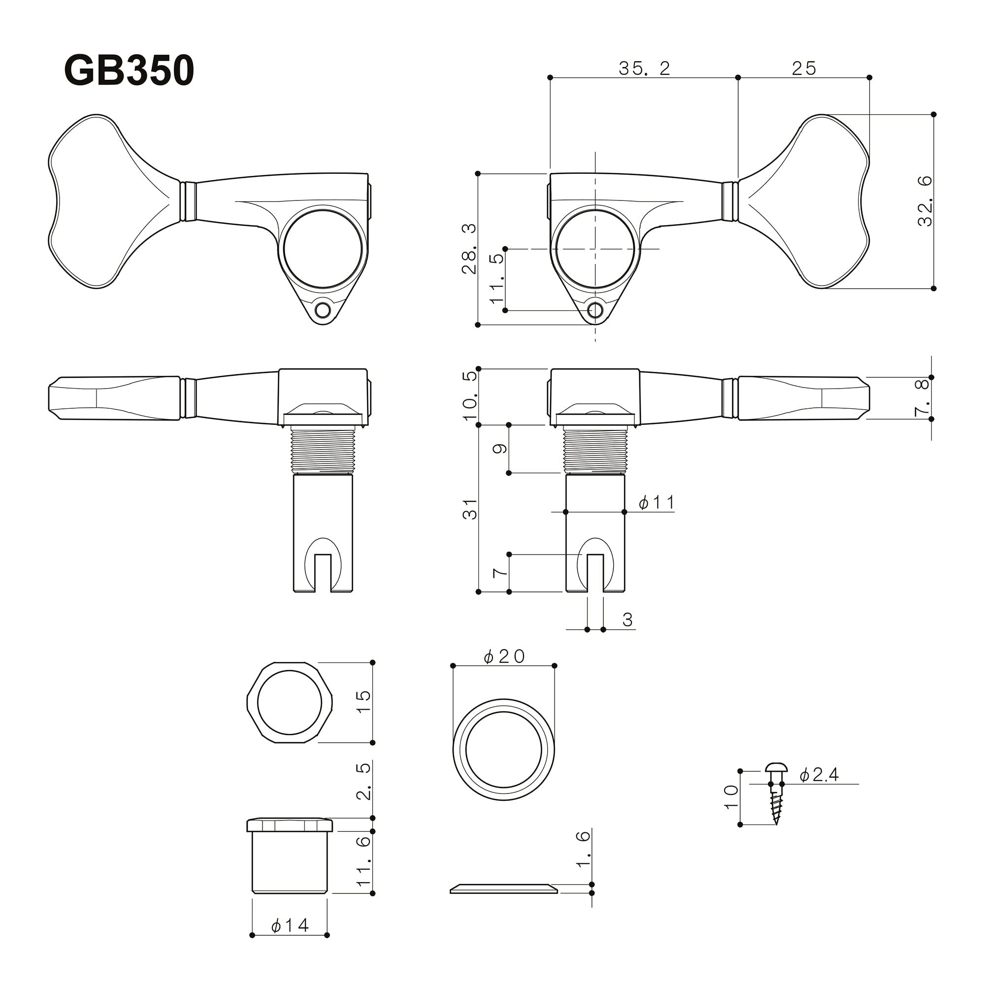 Gotoh GB350 4 String Bass Machine Heads Set of 4 Inline