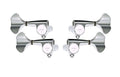 Set of four chrome bass guitar tuning pegs arranged in two rows on white background.