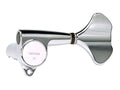 Chrome bass guitar machine head tuner with a single right-hand tuning key and mounting hole
