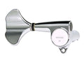 Single chrome bass guitar tuner machine head with left-handed tuning peg and mounting hole.