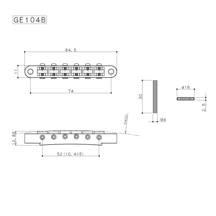 Gotoh GE104B Aged Nickel Relic Series Guitar Bridge with Studs