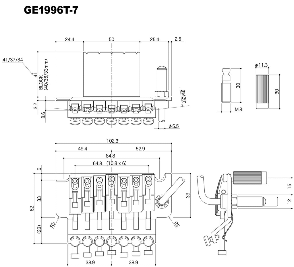 Gotoh GE1996T Floyd Rose Locking Tremolo 7-String Guitar Bridge