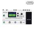 White Mooer GE250 multi-effects processor with screen, knobs, footswitches, and black expression pedal.