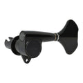 Black metal bass guitar tuning machine head with sideways wing-shaped tuning peg and Gotoh logo.