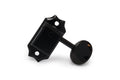 Black metal guitar tuning peg with single mounting plate and rounded tuning knob.