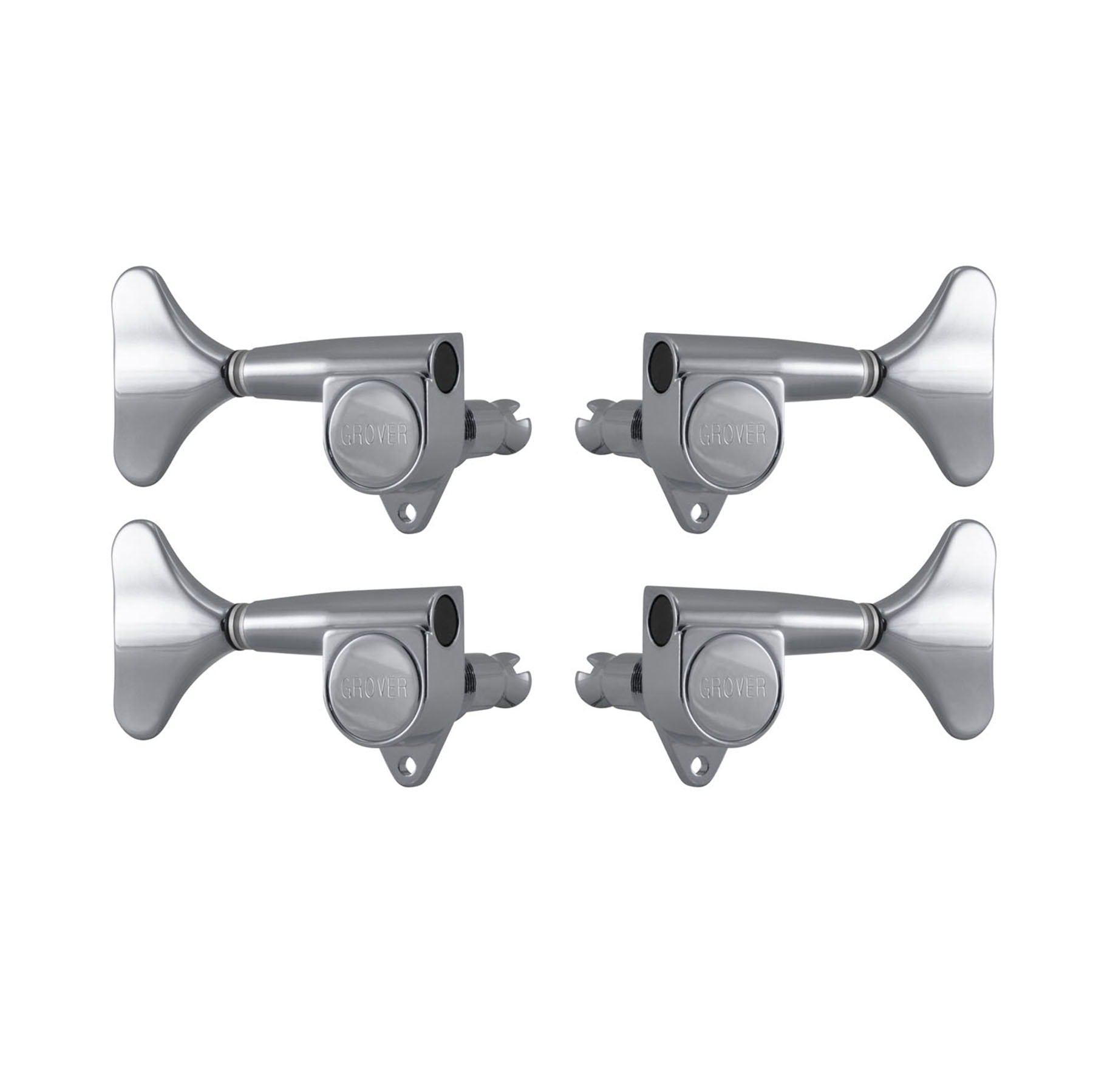 Set of four silver Grover branded guitar machine heads visible from the side view.