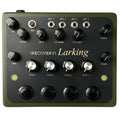 Top view of a green and black synthesizer with knobs, footswitches, jacks, and labeled controls for pitch and effects.