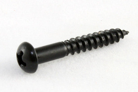 Single black round Phillips-head screw with coarse threads on a white background.