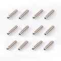 Set of 12 silver metal hex socket screws arranged in a grid on a white background.