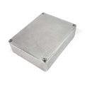 Rectangular metal enclosure with screws at the corners on a white background.