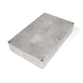 Rectangular metal enclosure box with screws at the corners on a white background.