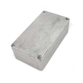 Rectangular metal enclosure box with a flat lid and four screws at the corners.