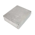 Rectangular silver metal enclosure box with four screws at corners on top surface.