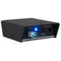 Black rectangular audio device with volume knob, power button, and two headphone jacks on front panel.