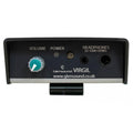 Front panel of a Glensound Virgil headphone amplifier with volume control, power indicator, and two headphone jacks.