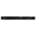 Front panel of a black Glensound Vittoria Dante Bridge with multiple Ethernet and optical ports and control buttons.