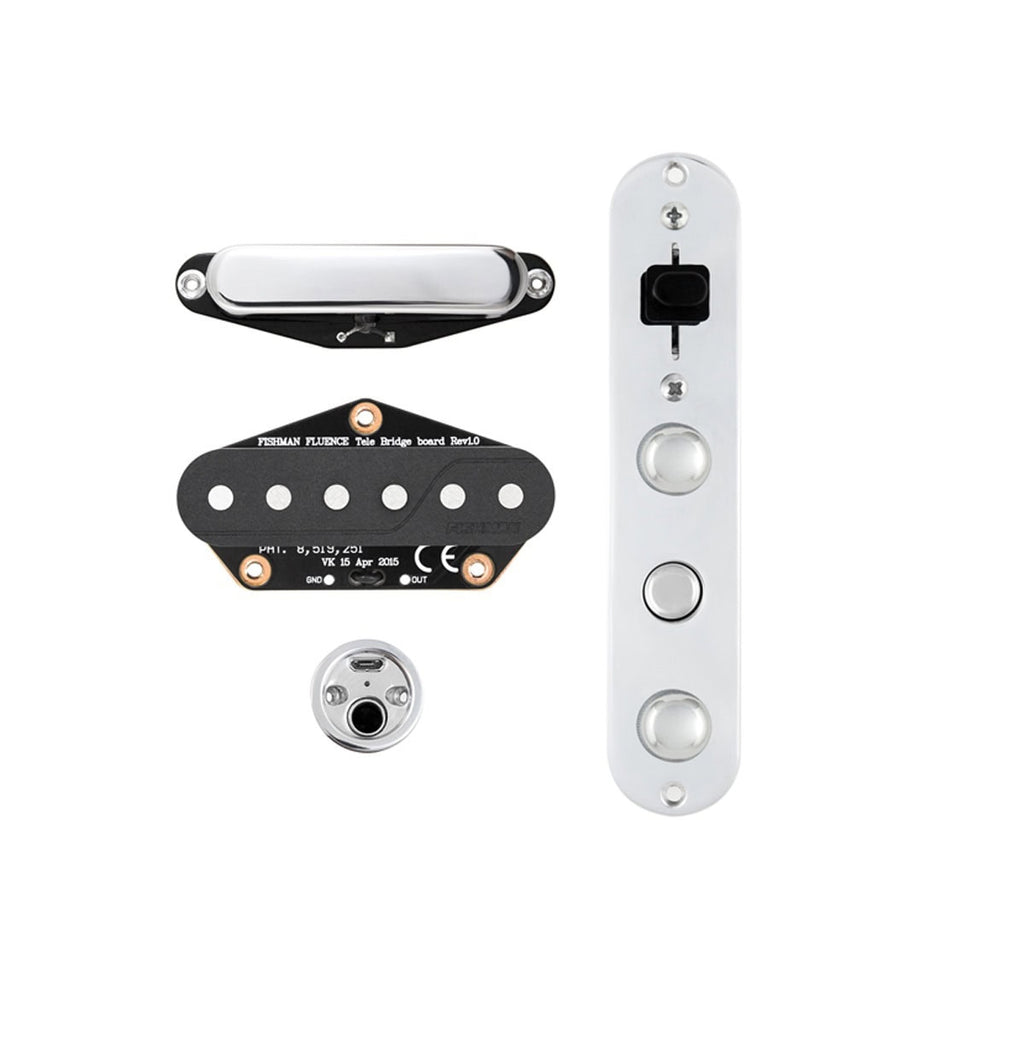 Electric guitar pickup set with two pickups, control plate with switch and knobs, and output jack.