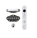 Electric guitar pickup set with two pickups, control plate with switch and knobs, and output jack.
