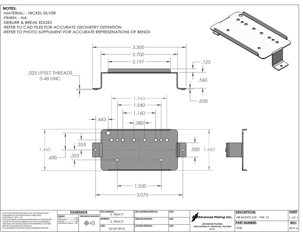 Advanced Plating 49.2mm Long Leg Vintage Pickup Baseplate – P.A.F. Humbucker