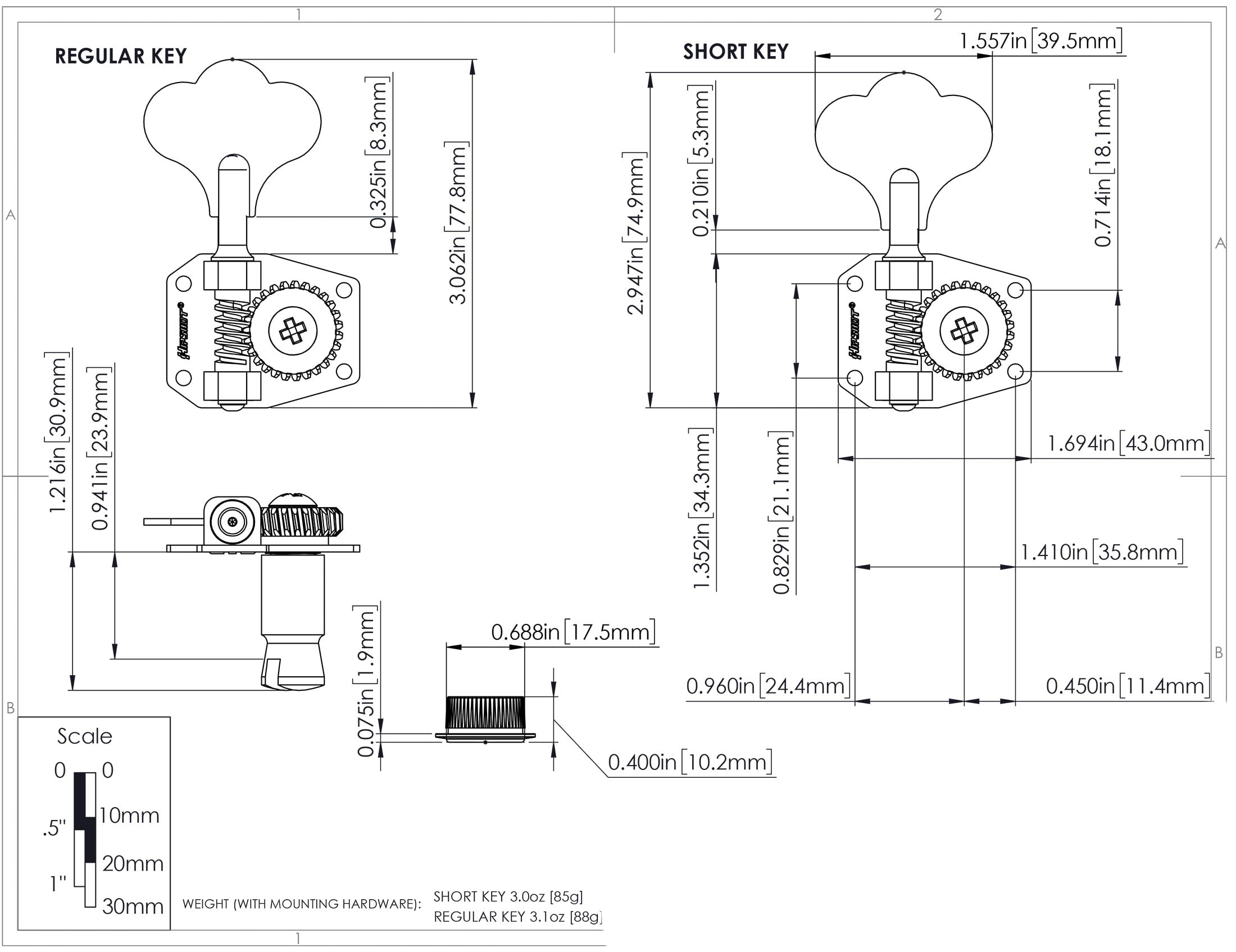 Hipshot HB1 Clover Key Nickel Bass Tuner