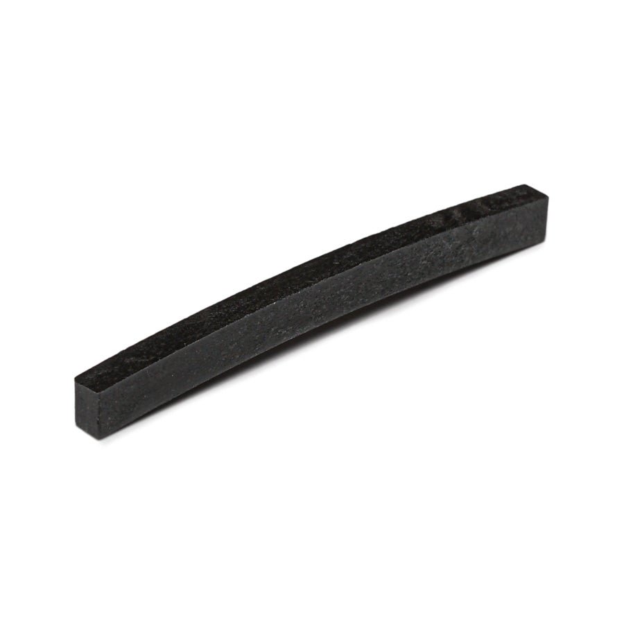 One curved black rectangular piece made of carbon or similar material on a white background.