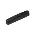 Black carbon composite guitar nut with string slots.