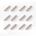 Set of 12 silver-colored socket head screws arranged on a white background.