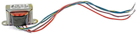 Metal transformer with multiple colored wires and a label with text including 1140-LU-B and Hammond.