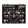 Black Herbs and Stones Solid Felt stereo multimode analog filter with multiple knobs, jacks, and blue bypass buttons.
