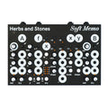 Black Herbs and Stones Soft Memo synthesizer module with multiple knobs, buttons, and 3.5mm jacks on its front panel.