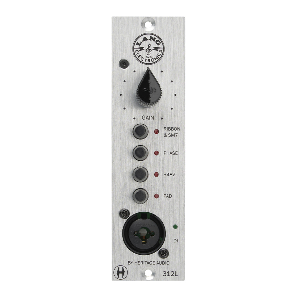 Silver 500 series audio preamp module with gain knob, four push buttons, and XLR input