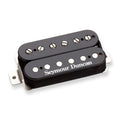 Black Seymour Duncan humbucker electric guitar pickup with metal screws and visible brand text.