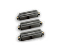 Three black Seymour Duncan guitar pickups arranged on a white background.