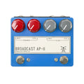 Blue pedal with four knobs, two footswitches, and text labeling different drive and level controls for germanium and silicon.