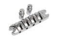 Chrome metal guitar or bass bridge with six saddles and two mounting posts screws.