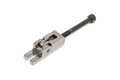 Metal clamp-style guitar string saddle piece with an attached screw for adjustment.