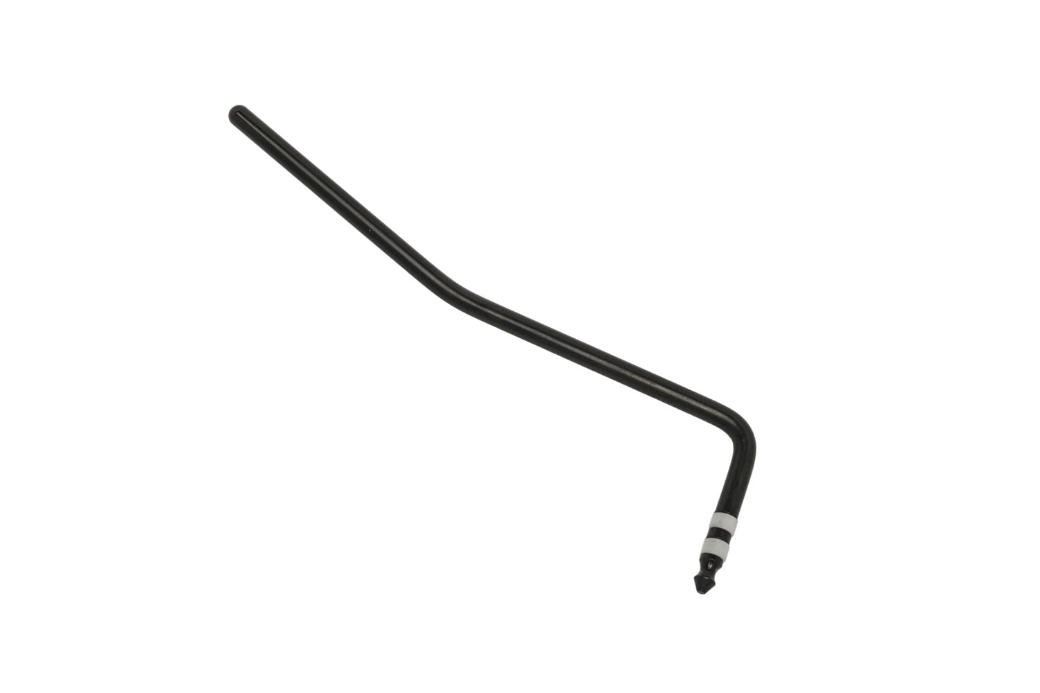 Black metal tremolo arm with a slight bend and white bands near the threaded end.