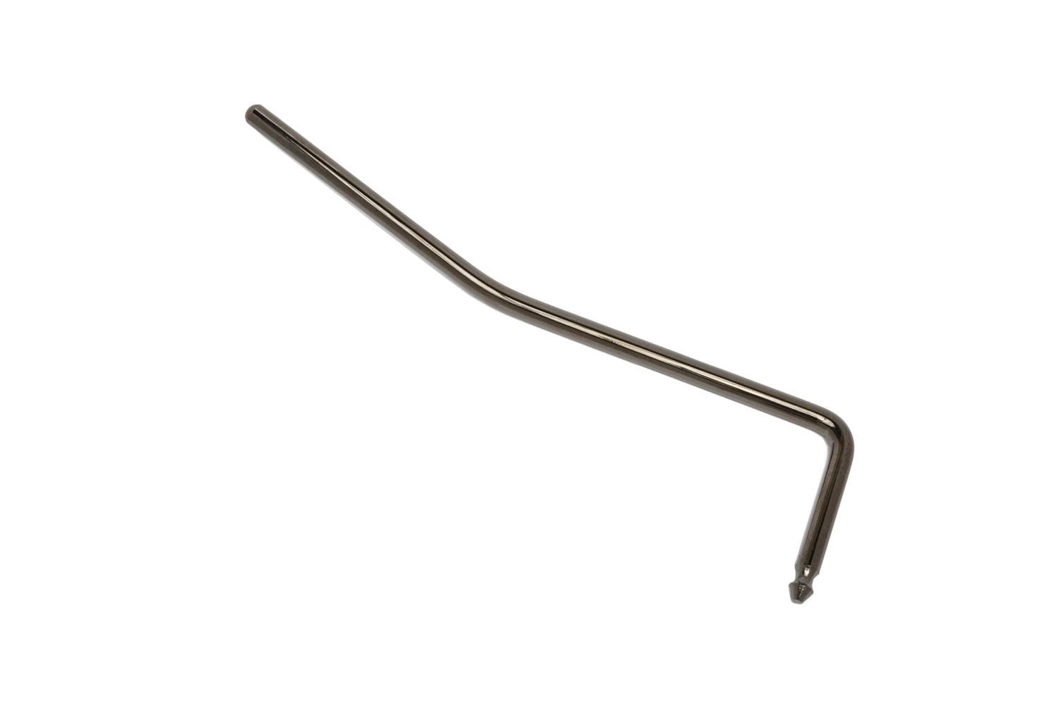 Metal tremolo arm with a curved bend on one end and a small tip on the other end