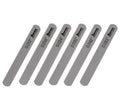 Six metal files of varying thicknesses labeled with measurements and Ibanez branding arranged side by side.