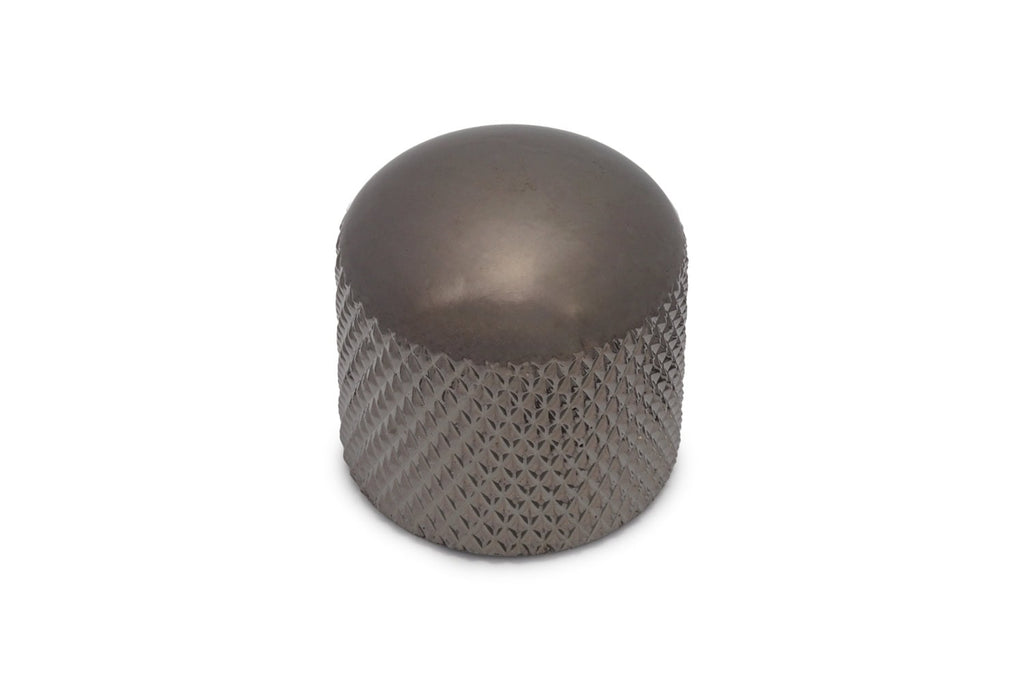 A single black metal knurled knob with a smooth rounded top and textured sides.