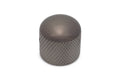 Dark gray metal knurled knob with a domed top and textured grip surface