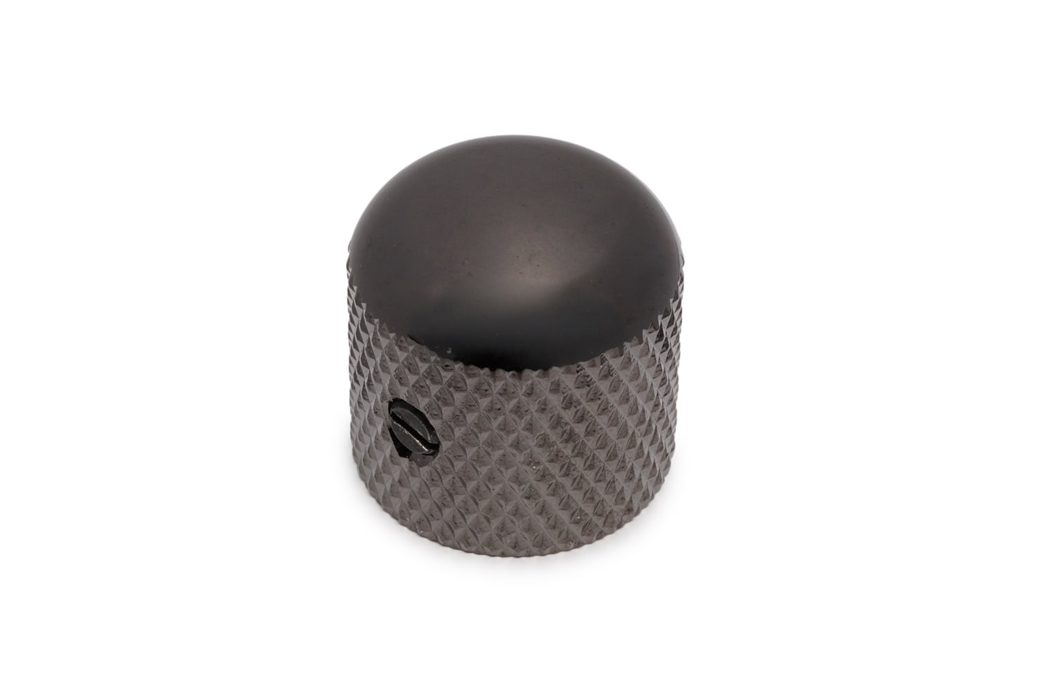 Black knurled metal control knob with a screw adjustment on the side.