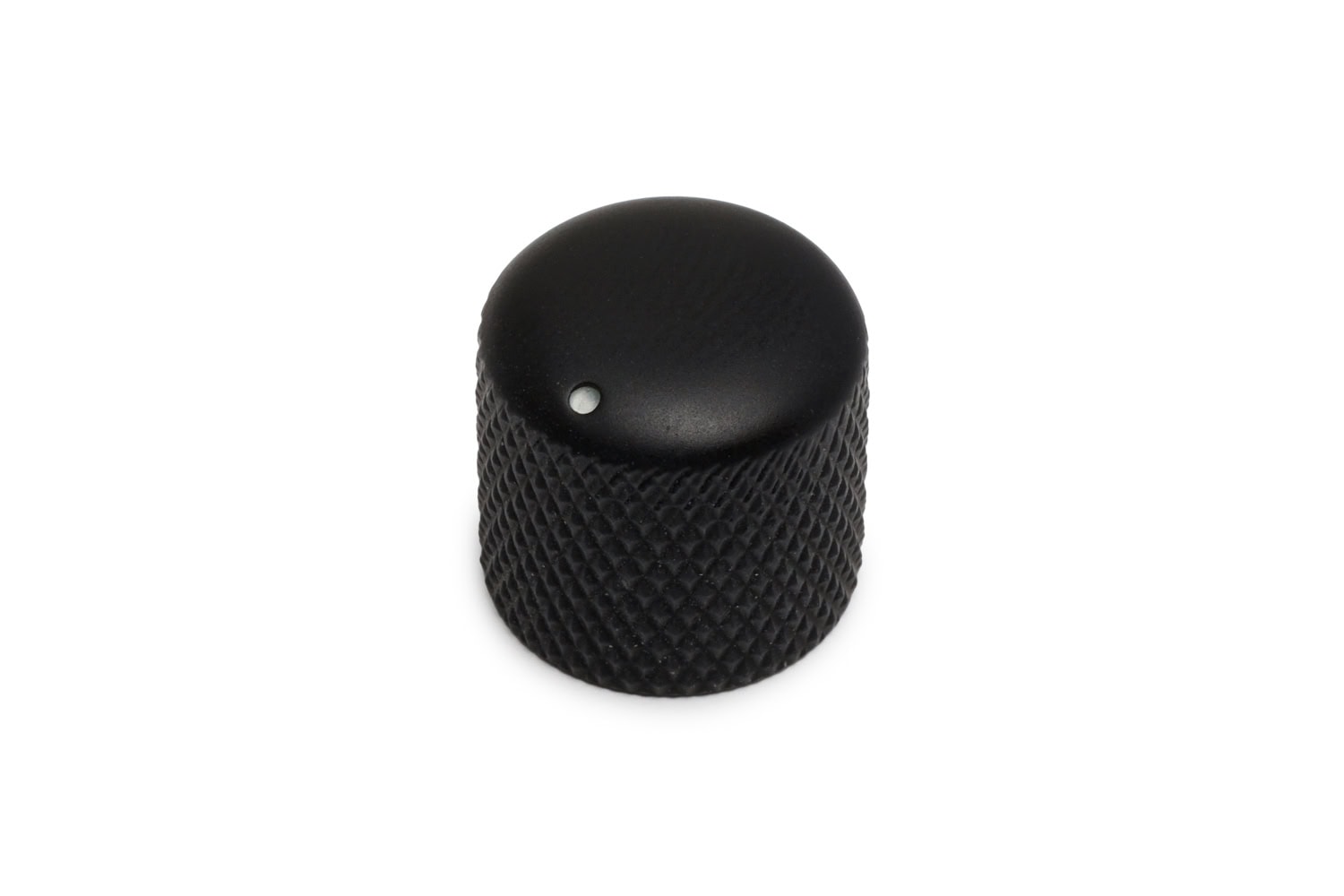 Black matte small knurled knob with a single white dot marker on top, shown frontally.
