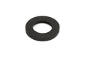 Black round rubber washer with a center hole on a white background.