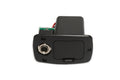 Black battery box module with 1/4 inch jack and battery compartment cover mounted on a single plate