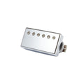 Chrome metal guitar pickup with six adjustable pole screws and mounting bracket.