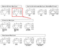 Technical line drawing diagram showing dimensions and styles of various tuner button types and codes.