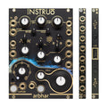 Black eurorack module with multiple knobs, patch points, and a USB port labeled Instruo arbhar.