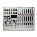 Top view of a white Intellijel Metropolix modular synthesizer module with sliders, knobs, buttons, and jack inputs.