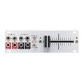 Silver eurorack module with multiple 3.5mm jacks, two toggle switches, and a large black slider control.